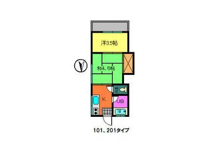 コスモ北町(2K/2階)の間取り写真