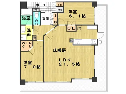 ハーティネストアロード中山手(2LDK/7階)の間取り写真