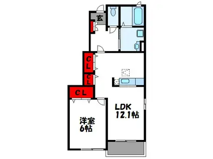 グリーンヒルズ旭C棟(1LDK/1階)の間取り写真