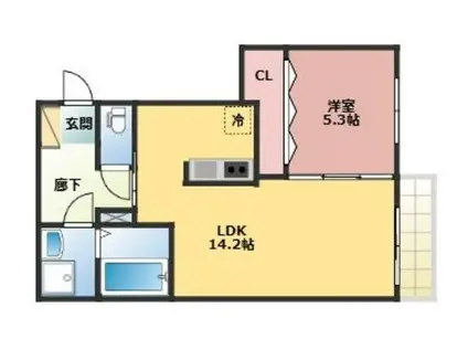 メディオリヴェール紫駅(1LDK/1階)の間取り写真