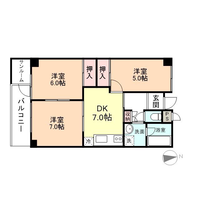 北野ハイツ(3DK/1階)の間取り写真