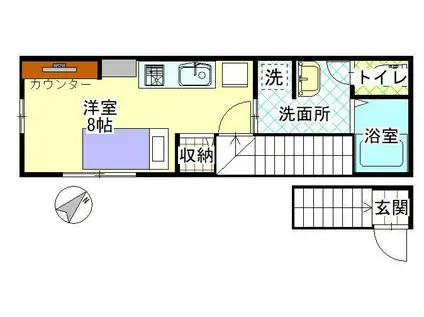 Dフロンティア若宮 B棟(ワンルーム/2階)の間取り写真