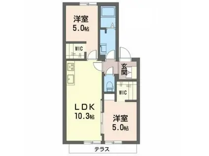 ディアス島泉II(2LDK/1階)の間取り写真