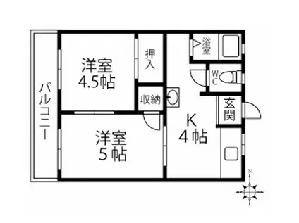 タウンハウス野村A棟(2K/2階)の間取り写真