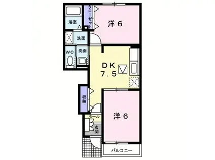 プラシード・カーサ(2DK/1階)の間取り写真