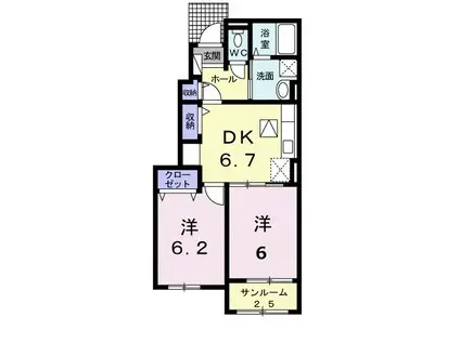 スバルII(2DK/1階)の間取り写真