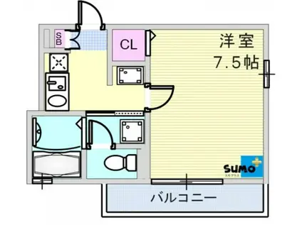 ソワサント上の丸(1K/2階)の間取り写真