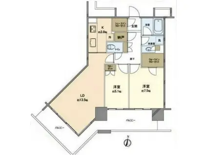 アーバンドッグパークシティ豊洲タワーA(2LDK/28階)の間取り写真