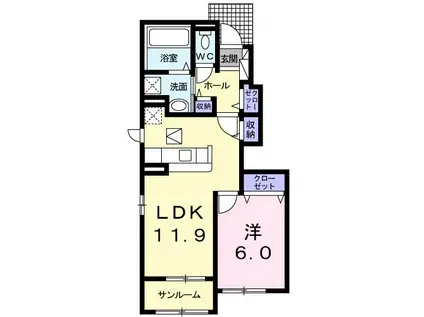 プレシャスパーク(1LDK/1階)の間取り写真