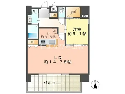 豊田駅前ビル(1LDK/12階)の間取り写真