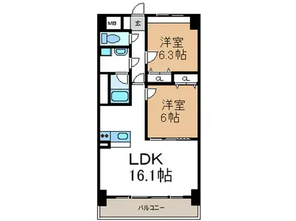 CASA GRIGIO(2LDK/3階)の間取り写真