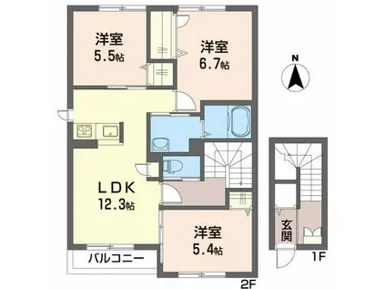 メゾンシュクル(3LDK/2階)の間取り写真