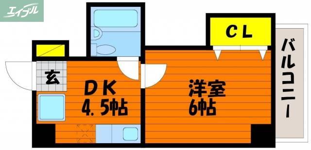 グレイス岡山(1DK/2階)の間取り写真