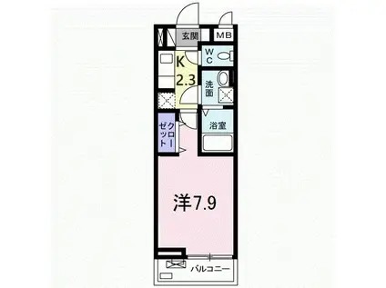 カナロア(1K/2階)の間取り写真