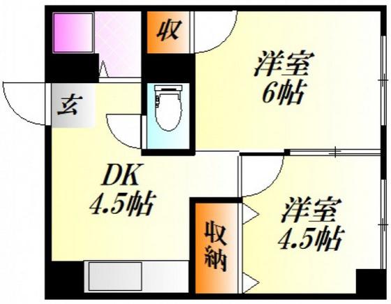 幟パークハイツ(2DK/6階)の間取り写真