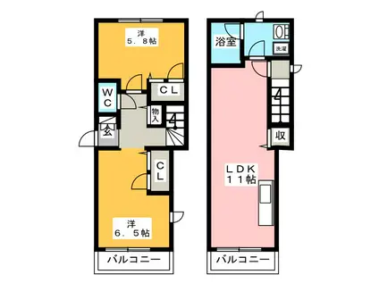 PALAZZO翔(2LDK/1階)の間取り写真