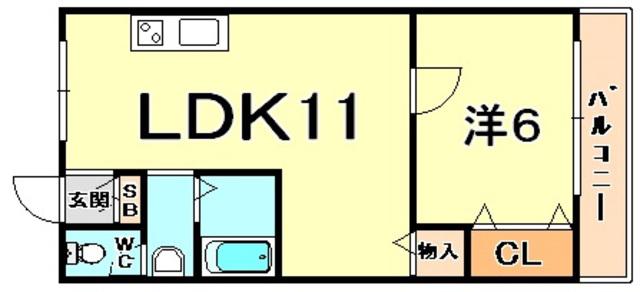 アーバン六甲(1LDK/2階)の間取り写真