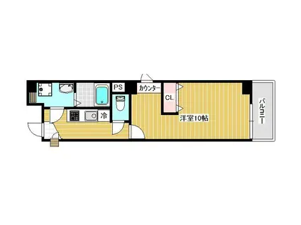 CIEL本町(1K/4階)の間取り写真