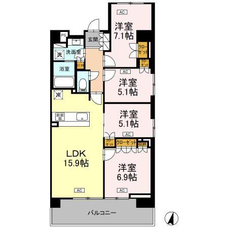 ロイヤルパークス仙台青葉通(4LDK/15階)の間取り写真