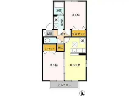 エトワール ウエスト(2DK/1階)の間取り写真