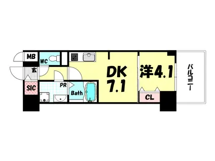 プレサンス神戸セレスティア(1DK/2階)の間取り写真