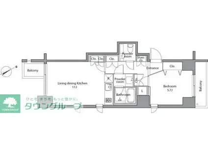麻布台レジデンス(1LDK/3階)の間取り写真