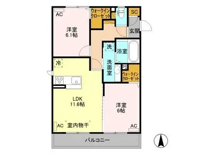 イリス デ マレ(2LDK/2階)の間取り写真