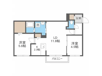 ブランシャール円山医大前(2LDK/2階)の間取り写真