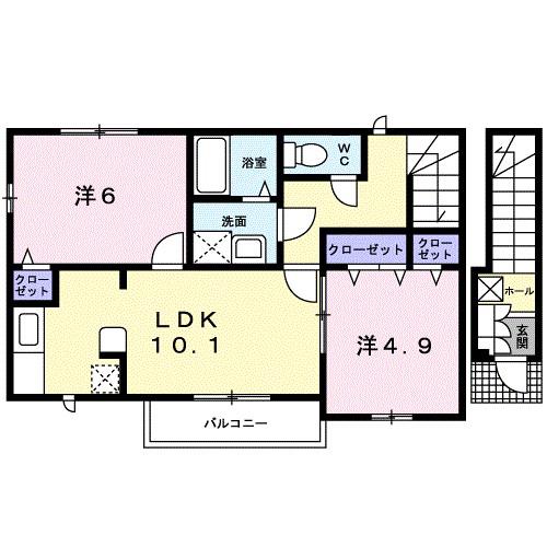 ハッピー尾山タウンA(2LDK/2階)の間取り写真