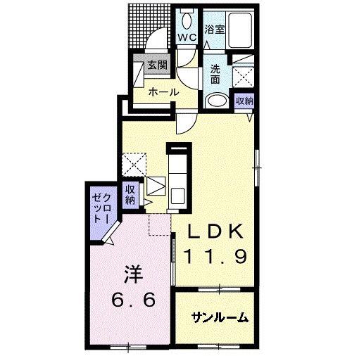 サニーコート大木戸B(1LDK/1階)の間取り写真