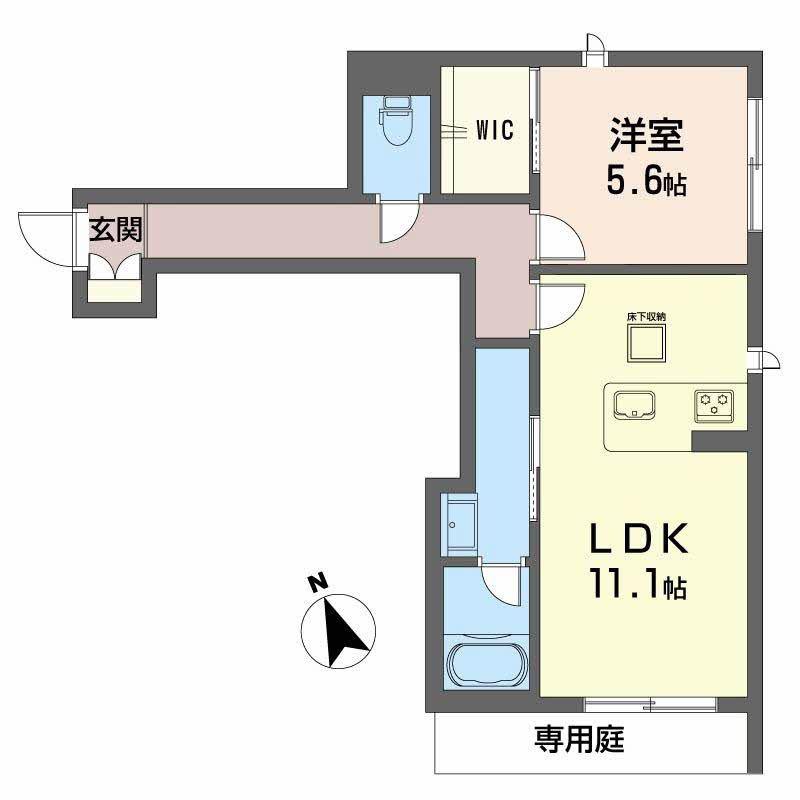 ヴィオラ水前寺(1LDK/1階)の間取り写真