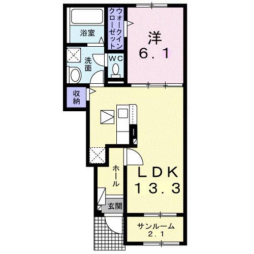 ウッドスプリング山根 A(1LDK/1階)の間取り写真