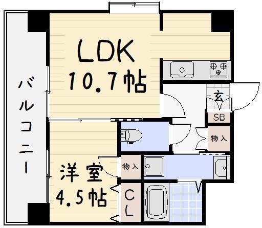 フェリシエ京町(1LDK/4階)の間取り写真