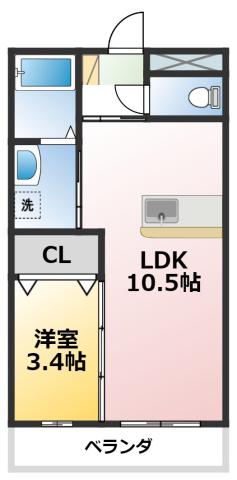ハウス桐里(1LDK/4階)の間取り写真