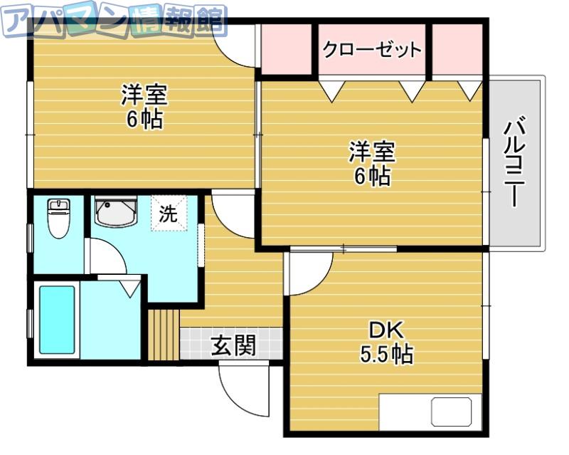 アムールB棟(2DK/1階)の間取り写真