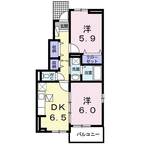 アヴァンセB(2DK/1階)の間取り写真