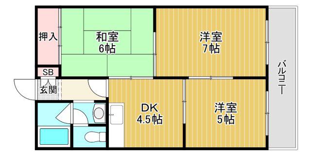 ホワイトハイツ(3DK/1階)の間取り写真