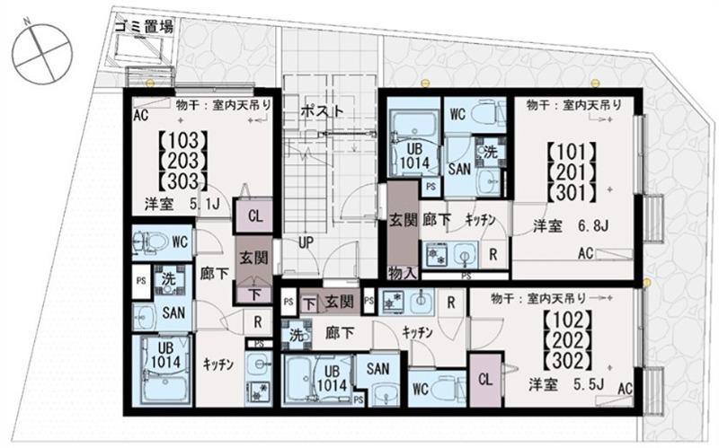 イクシオ江戸川II(1K/3階)の間取り写真