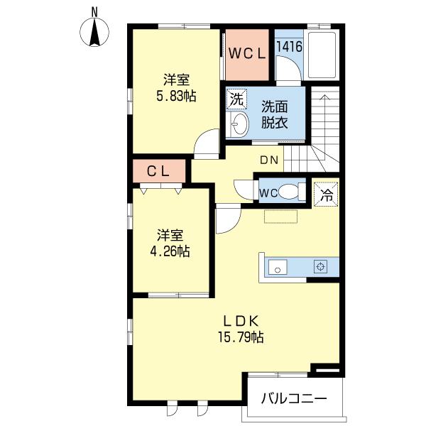 プリーマ今宿III(2LDK/2階)の間取り写真