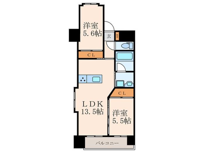 ウイングス西本町(2LDK/4階)の間取り写真