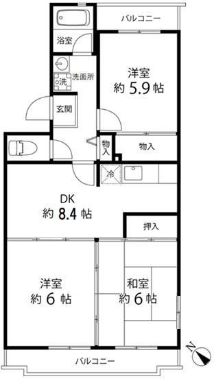 鎌倉グリーンヒルズ(3DK/4階)の間取り写真