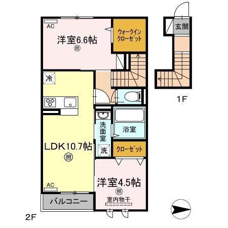 ルヴァン ドゥ ソレイユ(2LDK/2階)の間取り写真