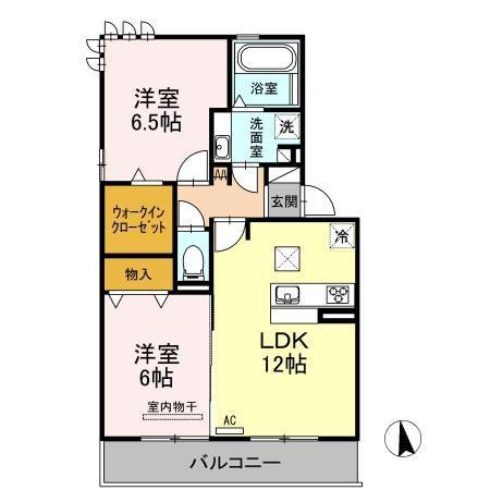 ハロウェルC棟(2LDK/1階)の間取り写真