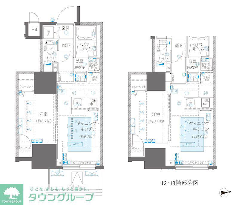 ZOOM信濃町(1DK/13階)の間取り写真