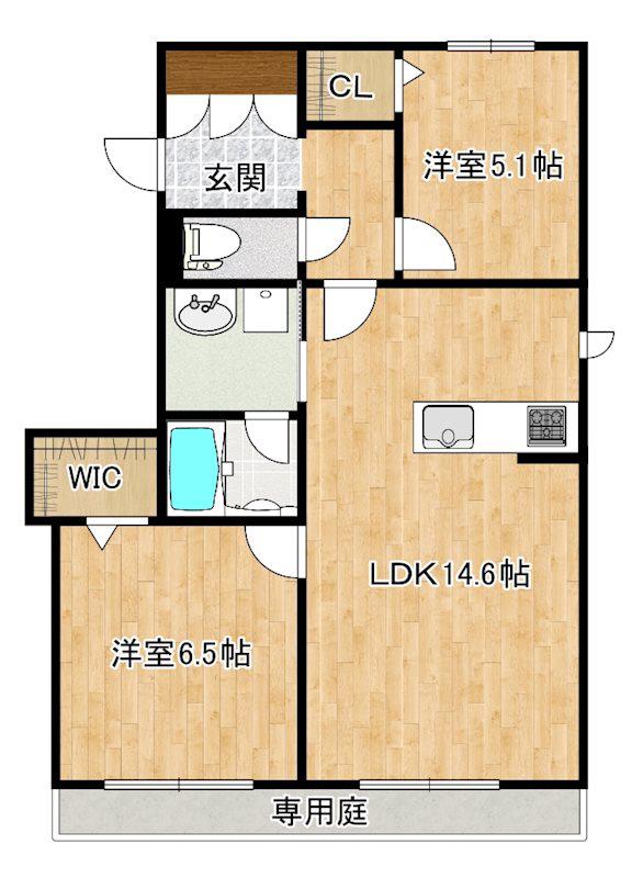 ヴェル ドミール(2LDK/1階)の間取り写真