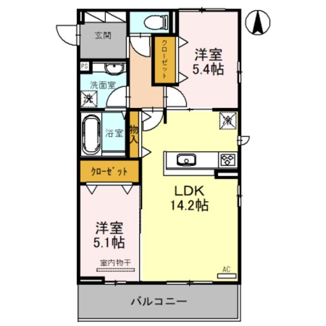 パインフローリッシュ長居東 II(2LDK/3階)の間取り写真