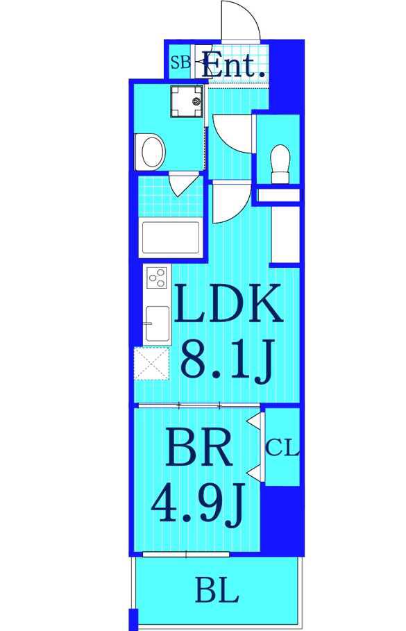 ラフィシア関内(1LDK/8階)の間取り写真