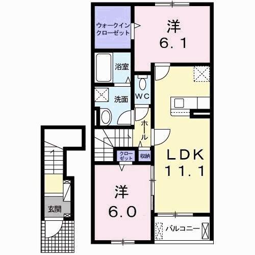 名鉄各務原線 高田橋駅 徒歩17分 2階建 築3年(2LDK/2階)の間取り写真