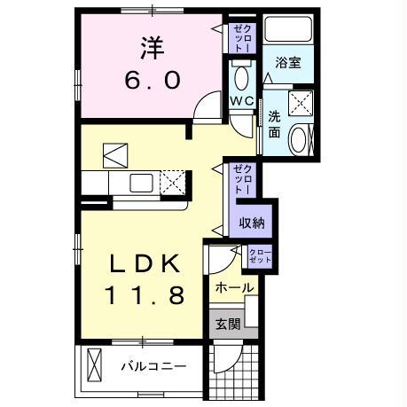 クローズ ド 相見II(1LDK/1階)の間取り写真