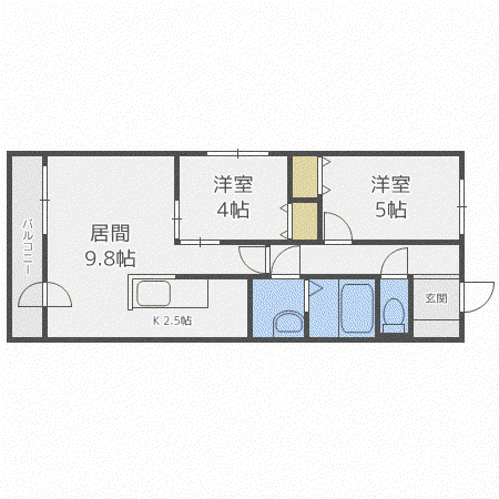 コートロティS21・B(2LDK/3階)の間取り写真